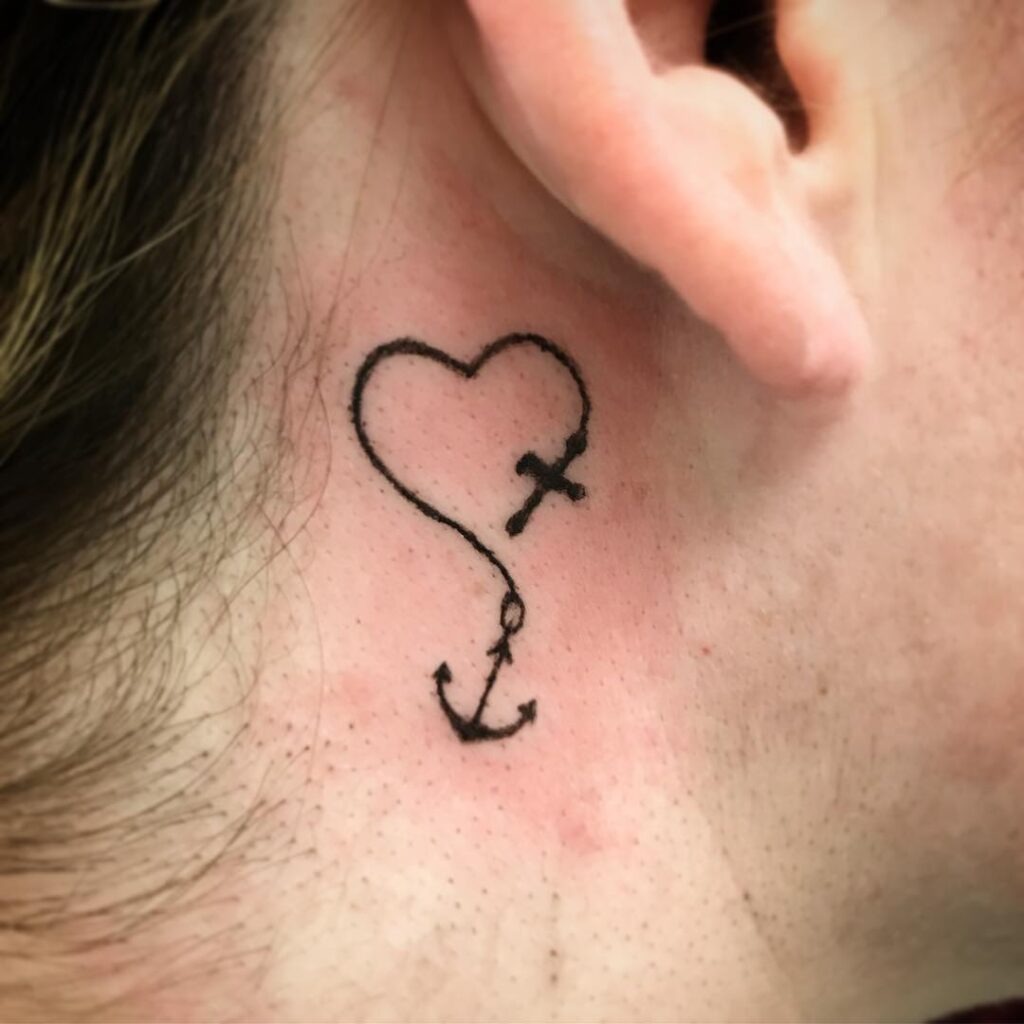Heart Cross and Anchor Behind Ear Tattoo Tattoo Design