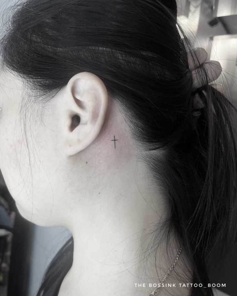 Minimal Cross Behind Ear Tattoo Tattoo Design