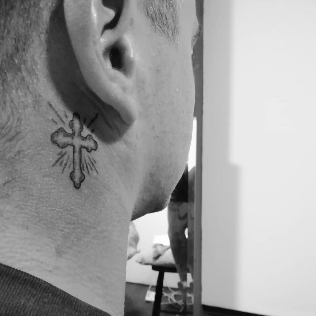 Radiant Cross Behind Ear Tattoo Tattoo Design