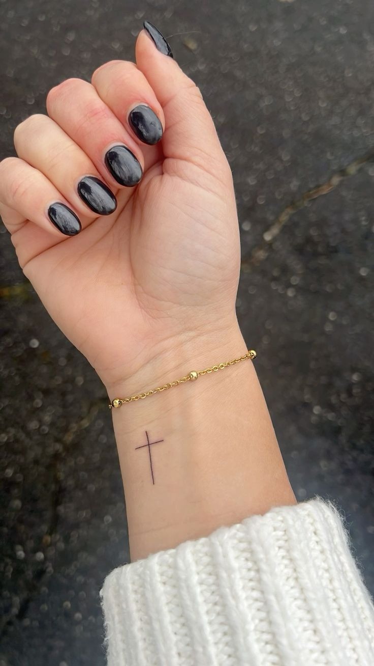 Delicate Fine Line Cross Tattoo Tattoo Design