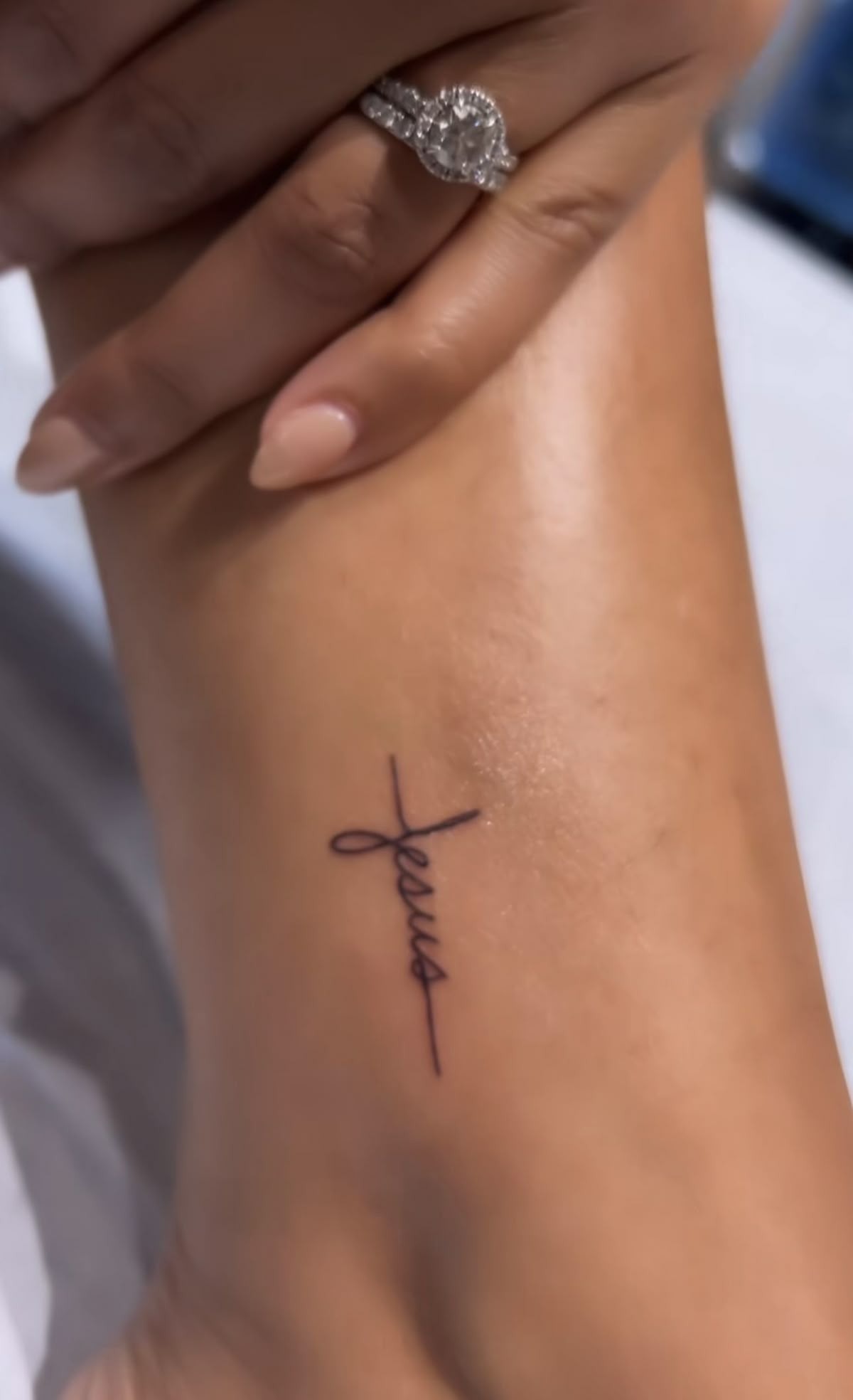 Faith Script Cross on Wrist Tattoo Design