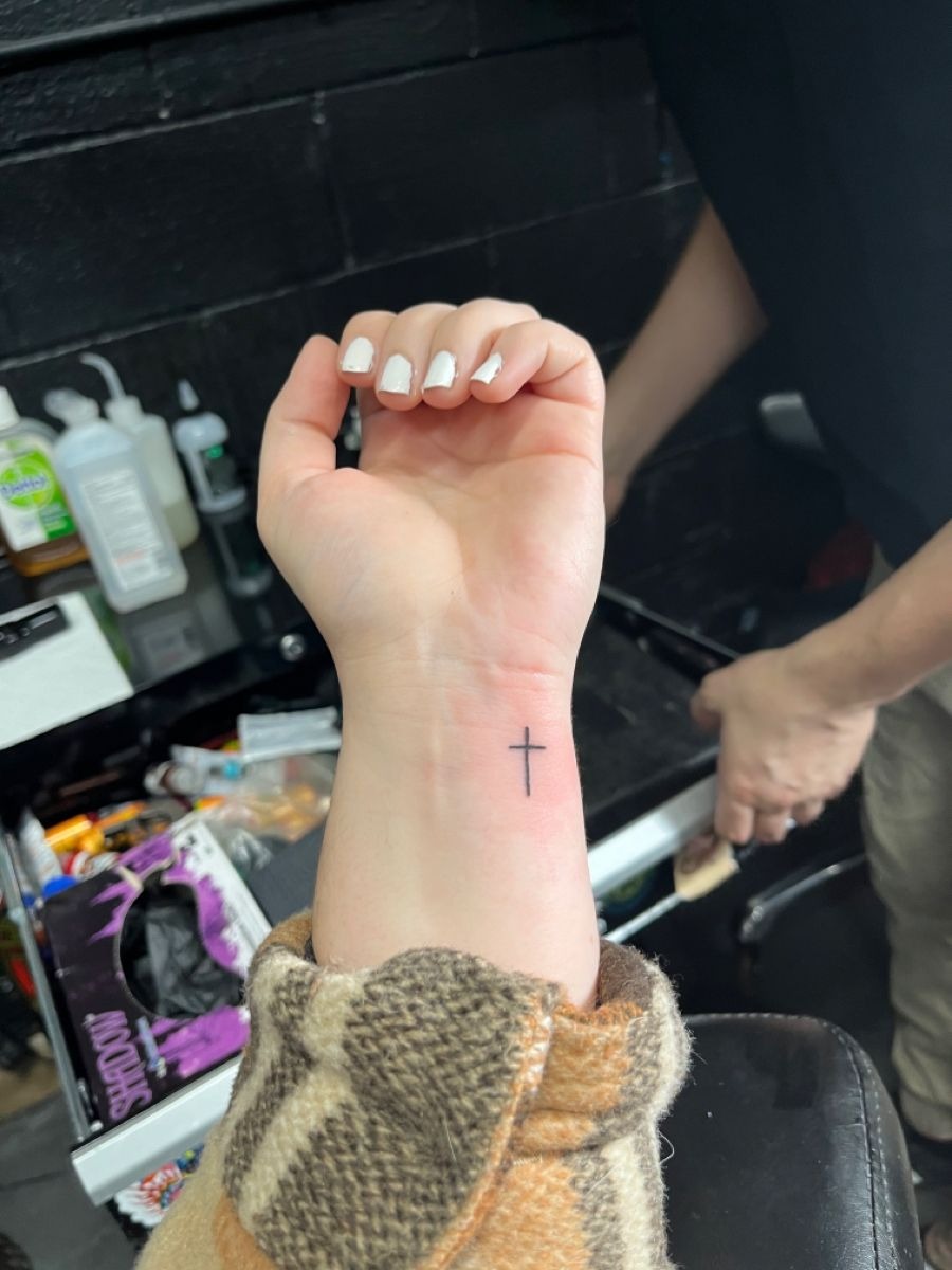 Tiny Classic Cross on Inner Wrist Tattoo Design