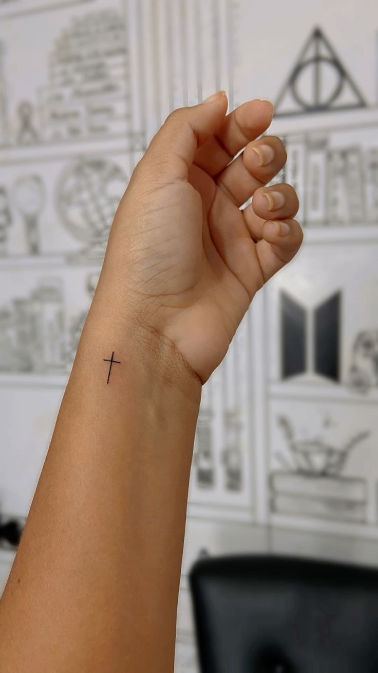 Tiny Minimal Cross Wrist Tattoo Tattoo Design