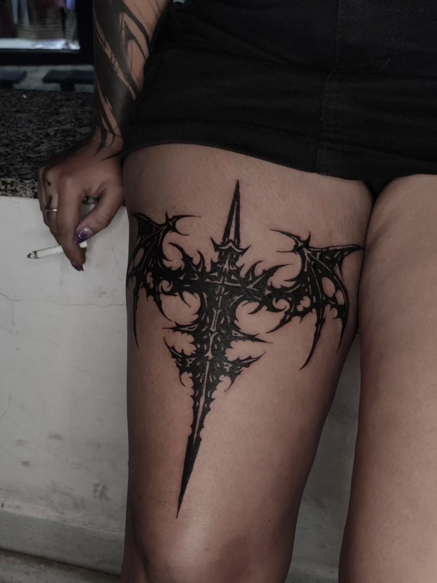 Gothic Bat Cross Tattoo Tattoo Design