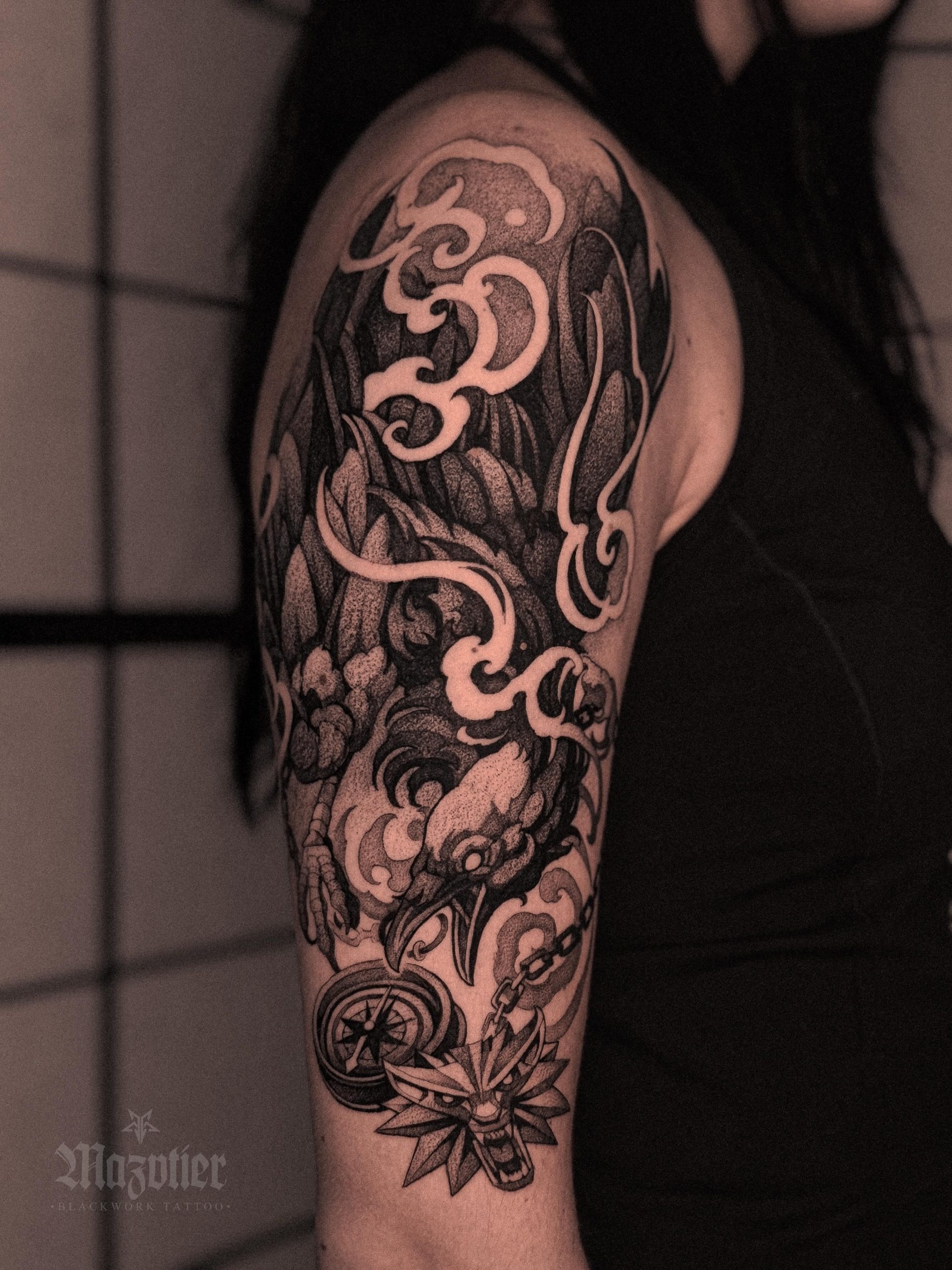 Raven and Wolf Medallion Tattoo Tattoo Design