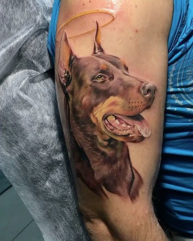 Angel Dog Color Realism Tattoo Design