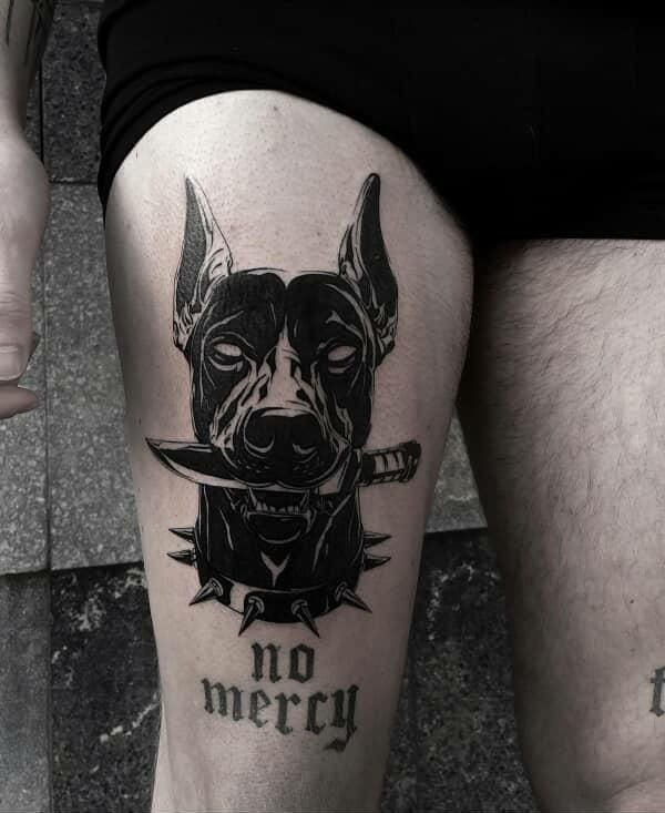 Guard Dog with Blade, Old School Bite Tattoo Design