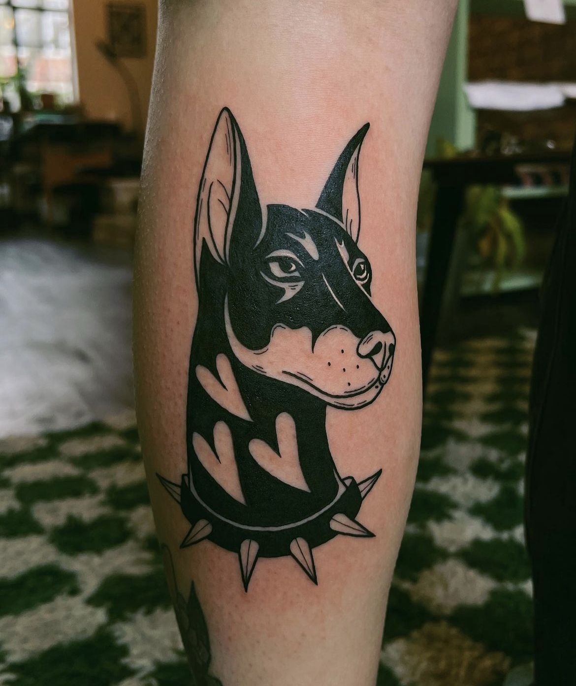 Heart-Stud Collar Pop Tattoo Design