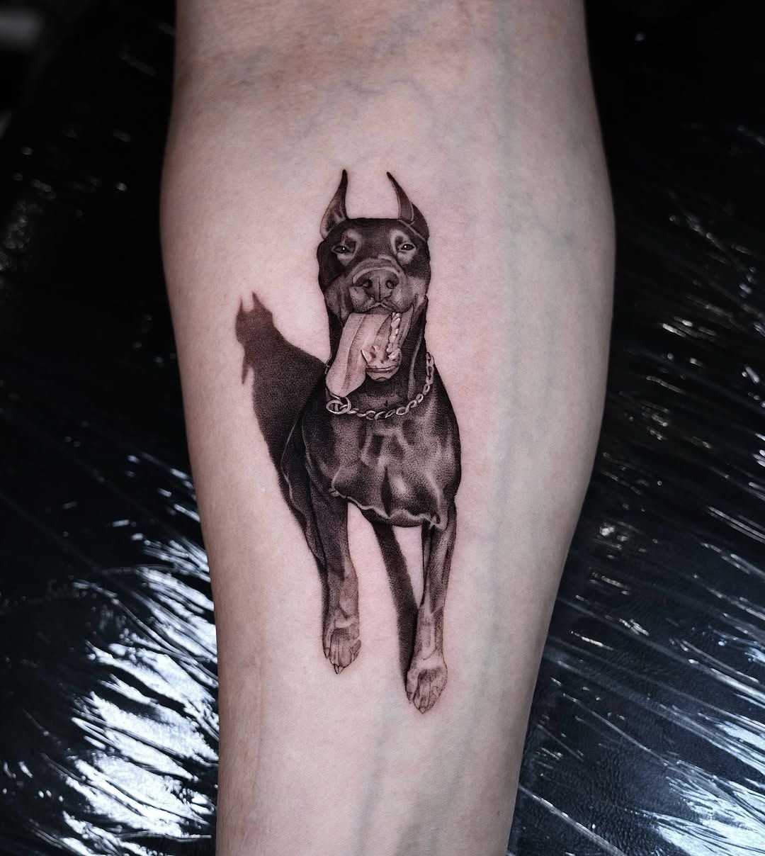 Playful Portrait with Fetch Shadow Tattoo Design