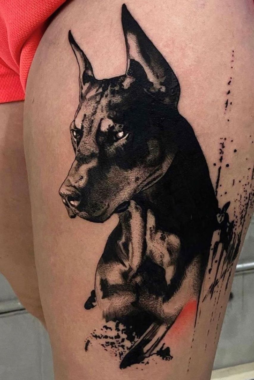 Shadow-Soft Doberman Portrait Tattoo Design