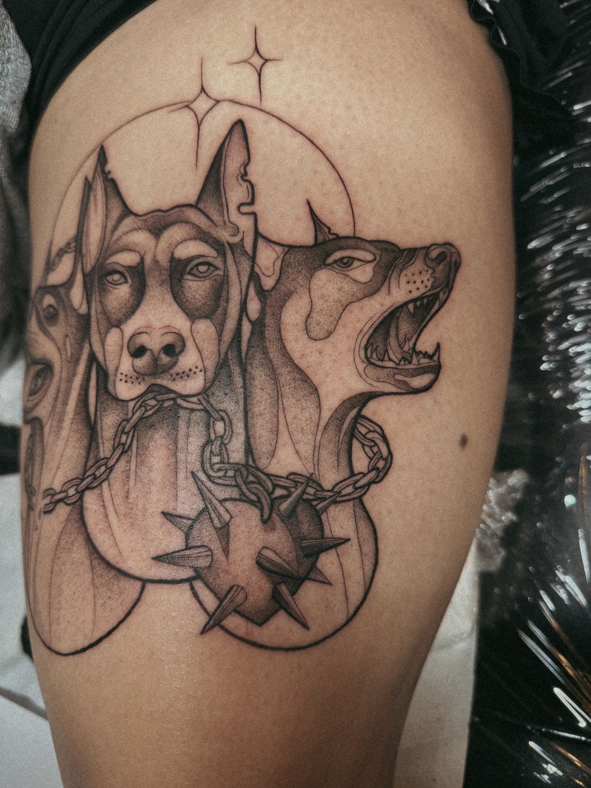 Three-Headed Chain Guard Tattoo Design