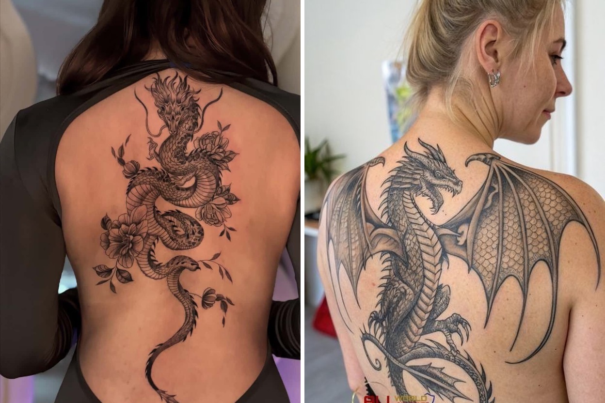 20 Dragon Back Tattoo Ideas That Feel Bold Feminine And Unforgettable Featured Lookbook Collage