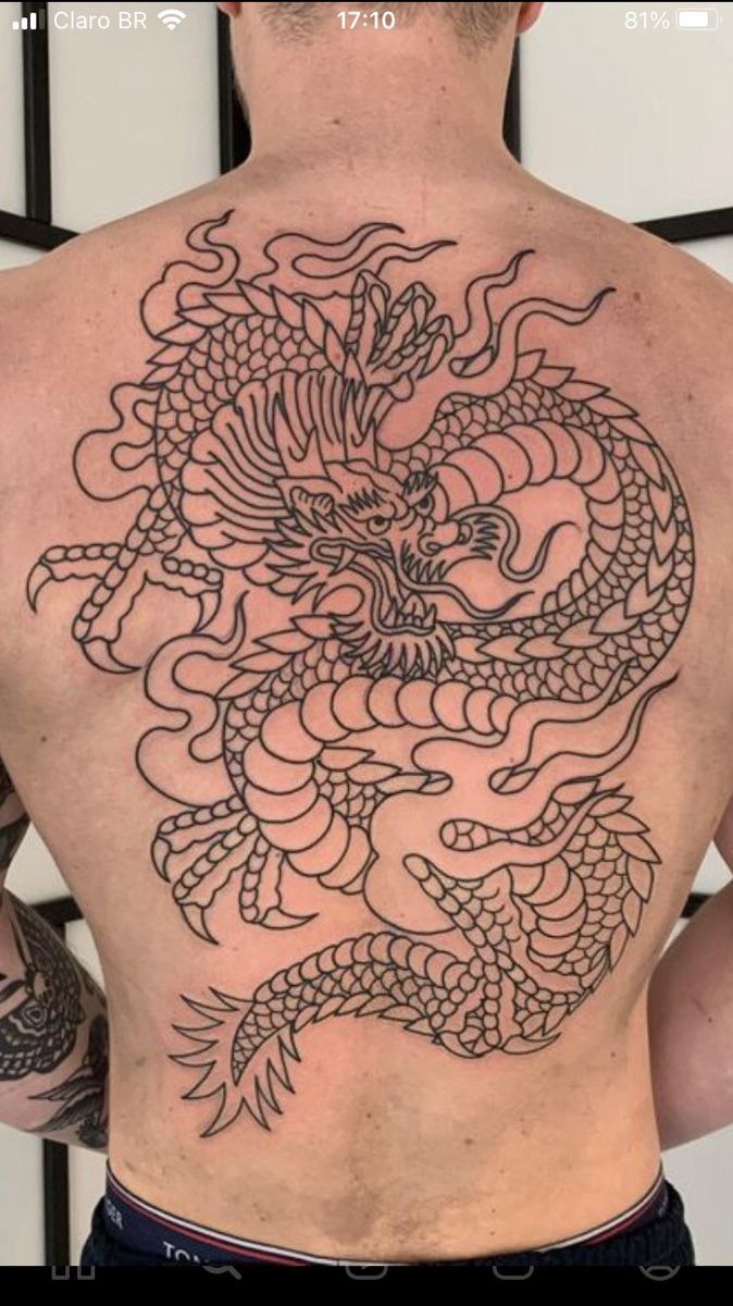 Large Chinese Outline Dragon, a tattoo design rendered in bold for the arm.