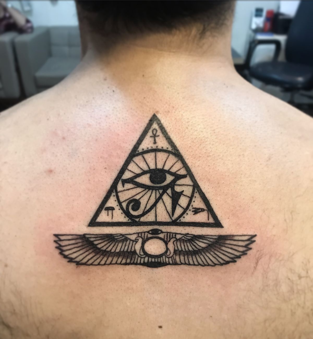 Pyramid and Scarab Horus Back Tattoo Tattoo Design