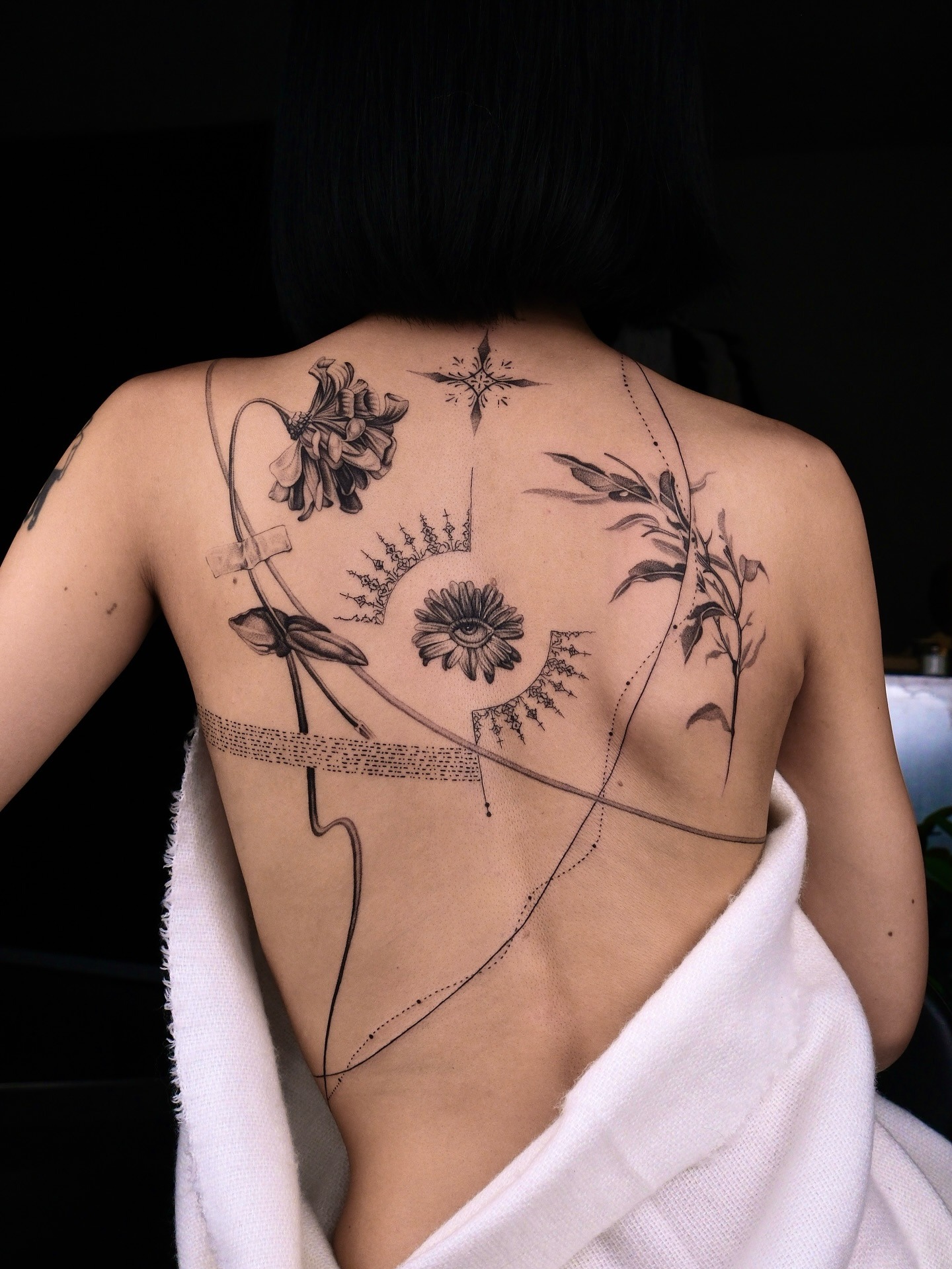 Abstract Botanical and Cosmic Back Tattoo Tattoo Design