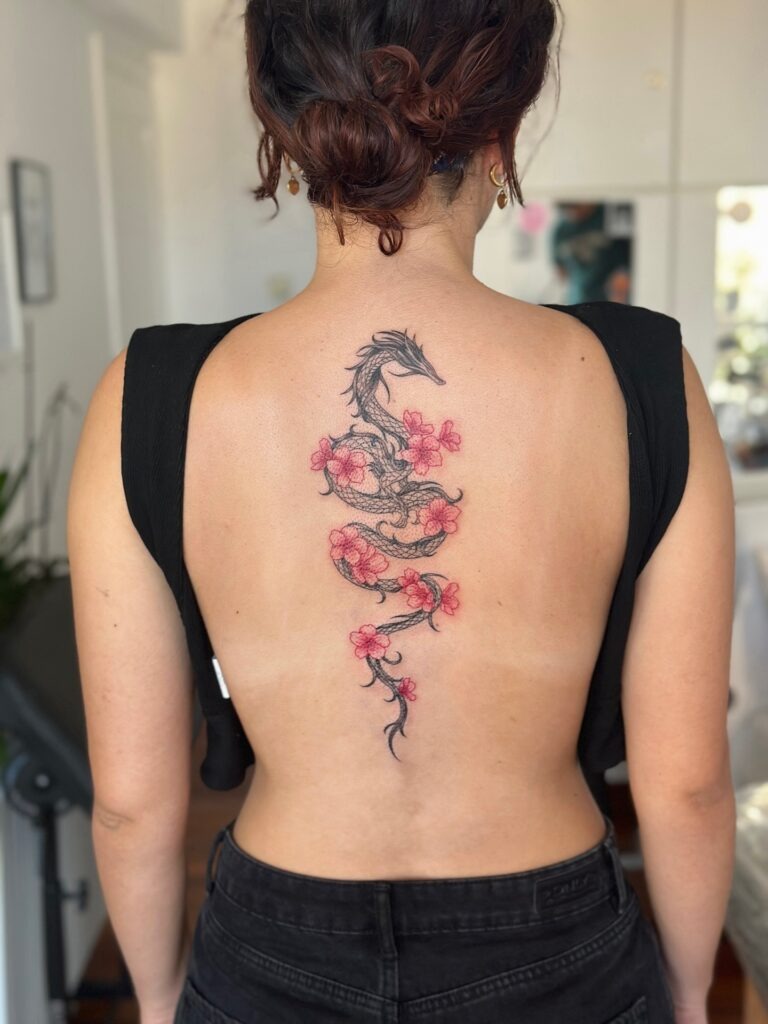 Cherry Blossom Dragon Back Tattoo Tattoo Design