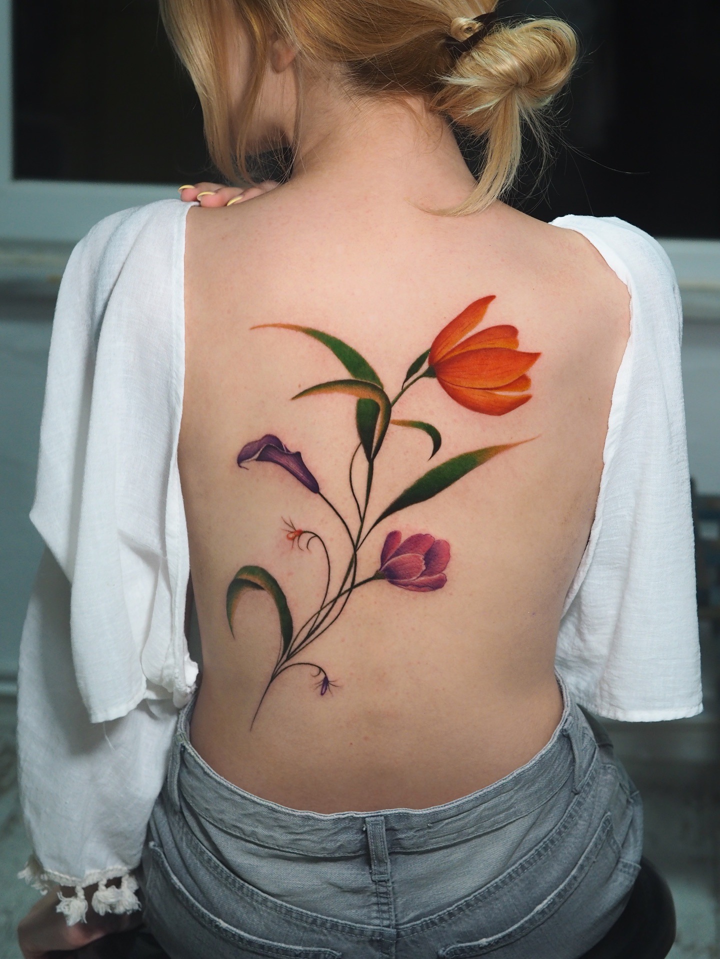 Colorful Botanical Back Tattoo Tattoo Design