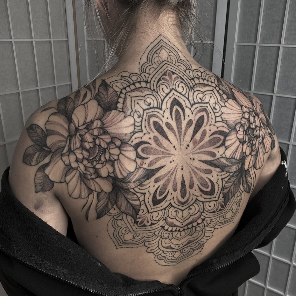 Floral and Mandala Upper Back Tattoo Tattoo Design