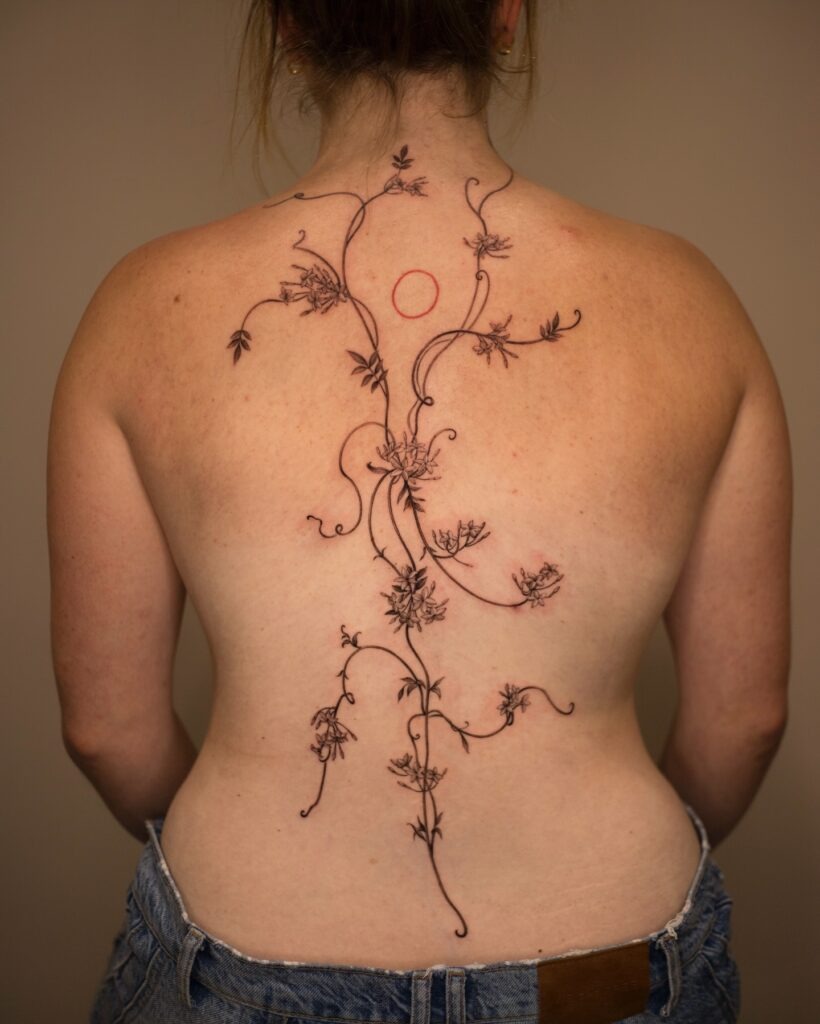 Flowing Jasmine Vine Back Tattoo Tattoo Design