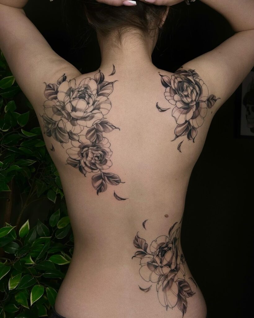 Flowing Peony Back Tattoo Tattoo Design