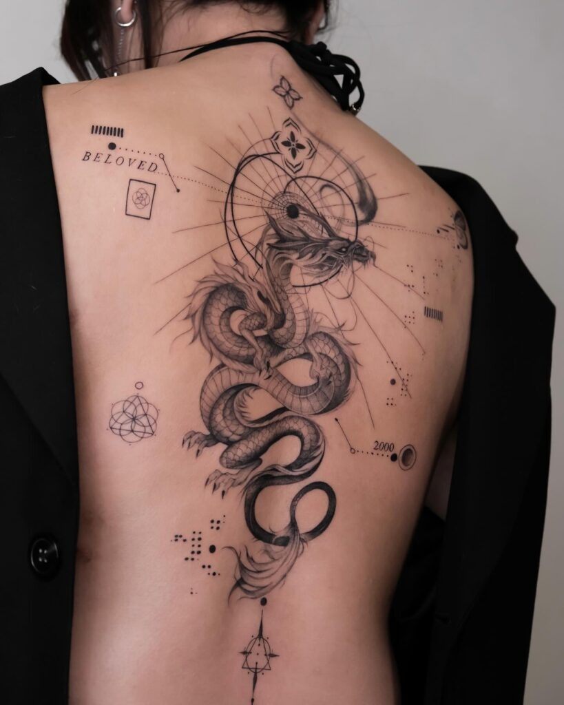 Geometric Dragon Back Tattoo Tattoo Design