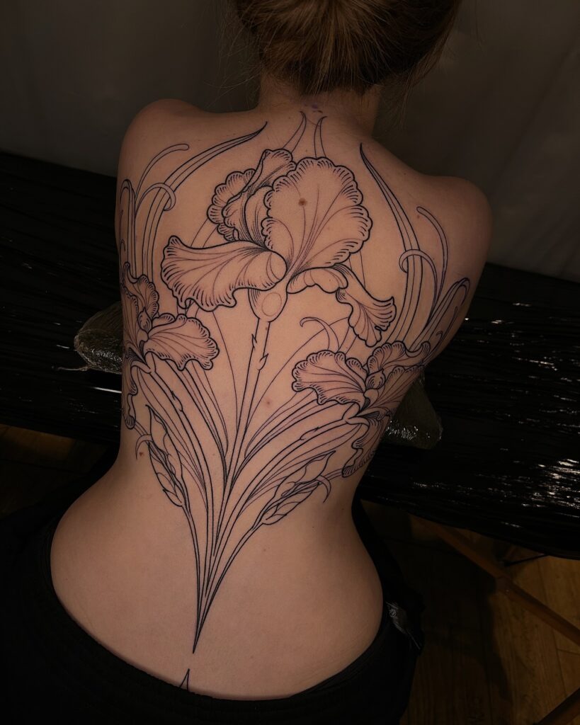 Graceful Iris Floral Back Tattoo Design Tattoo Design