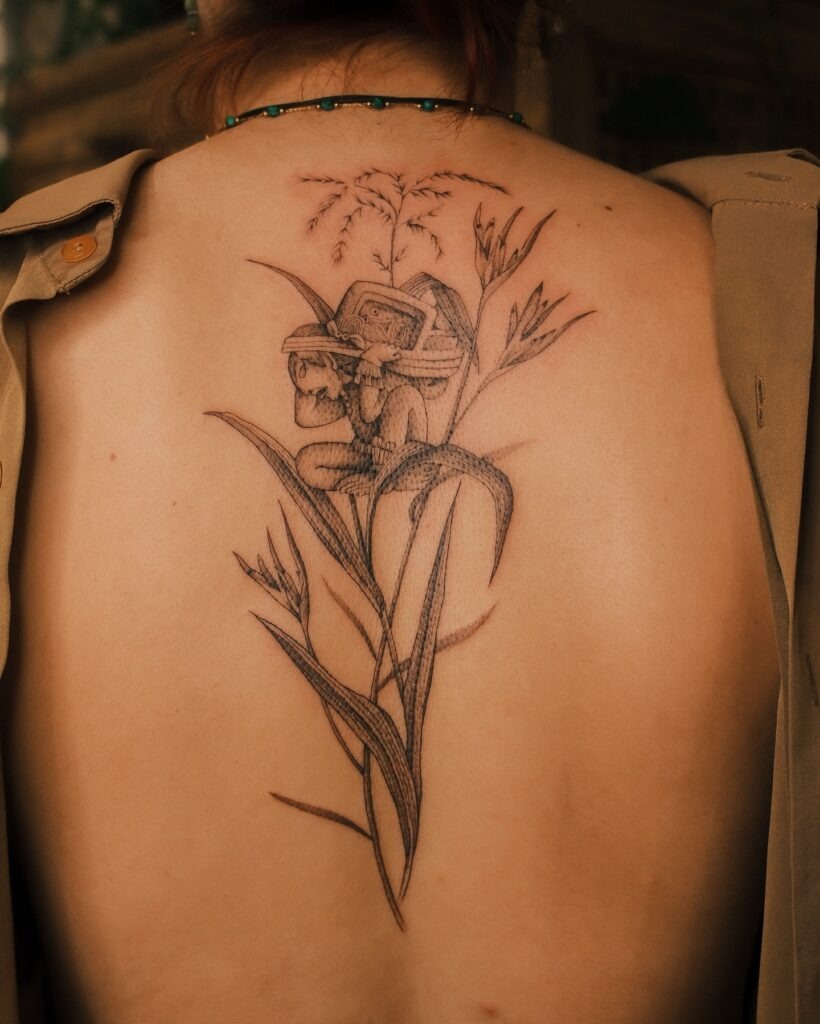 Mayan Corn and Timekeeper Back Tattoo Tattoo Design