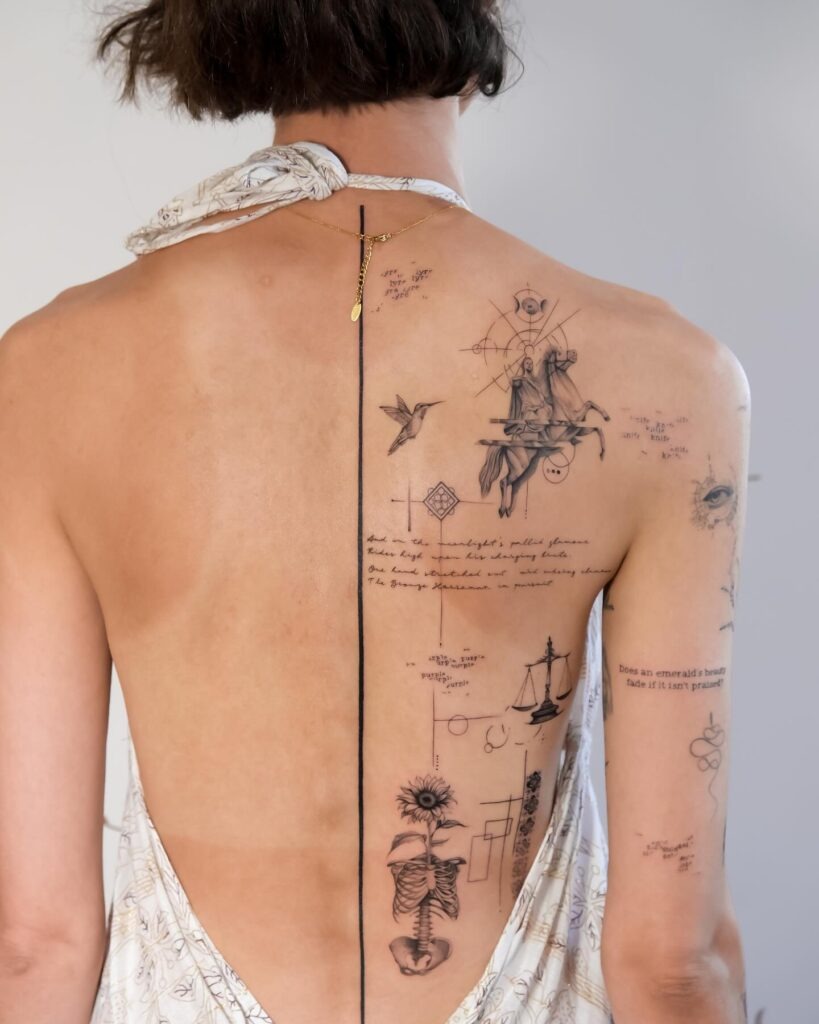 Minimal Fine Line Story Back Tattoo Tattoo Design