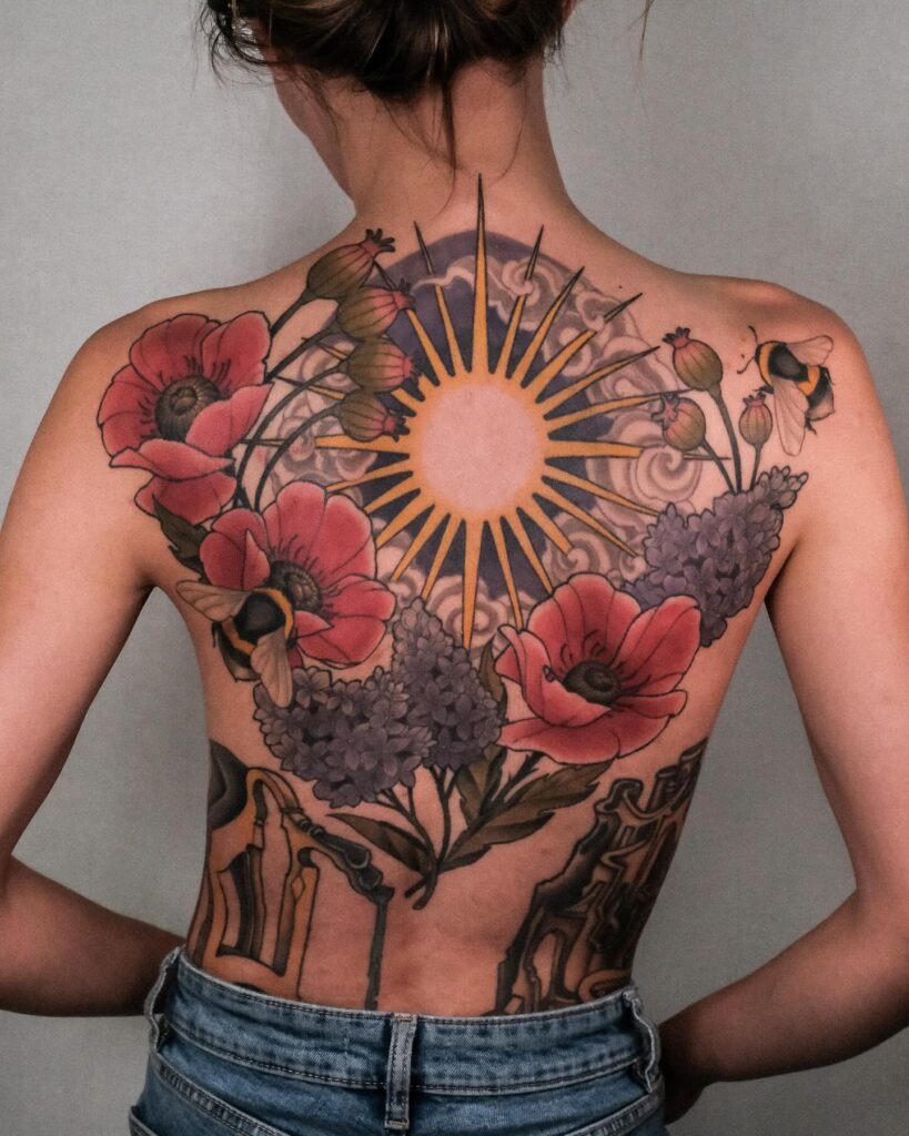 Sunburst and Garden Back Tattoo Tattoo Design