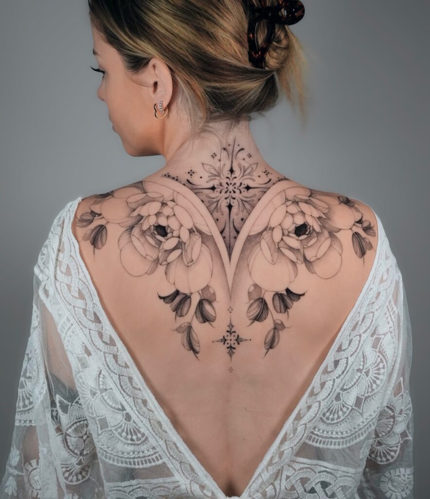 Upper Back Floral and Ornamental Tattoo Tattoo Design
