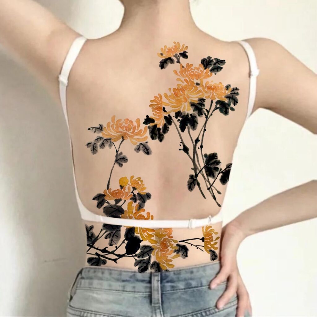 Watercolor Chrysanthemum Back Tattoo Tattoo Design
