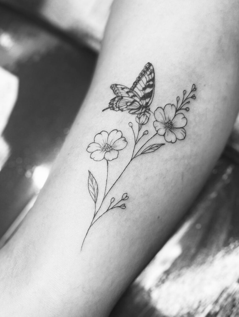 Butterfly and Wildflower Tattoo Tattoo Design
