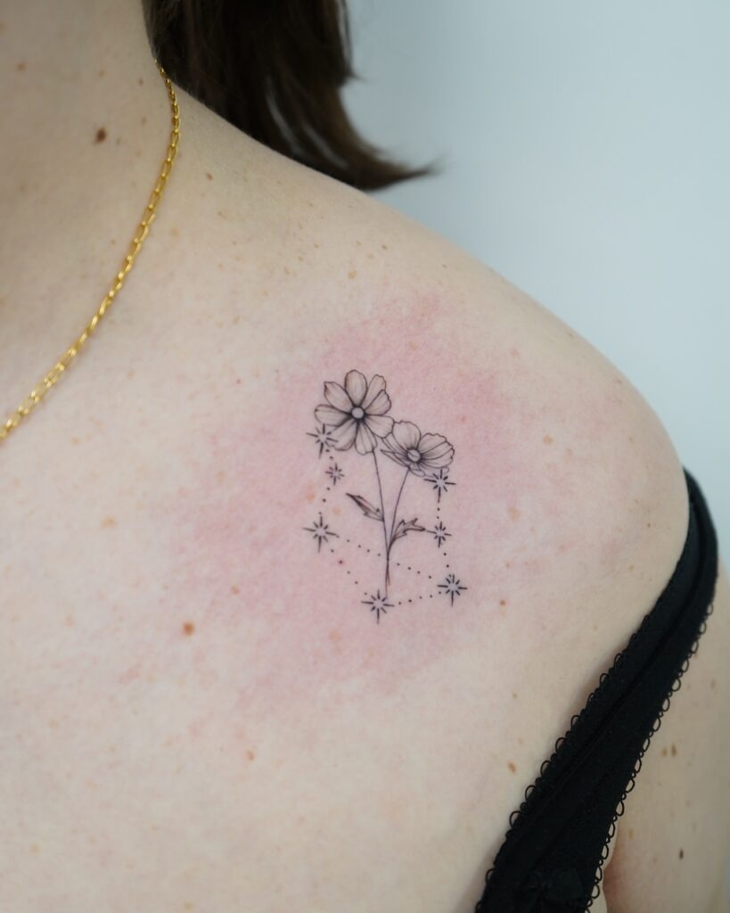 Cosmos Flowers with Star Constellation Tattoo Tattoo Design