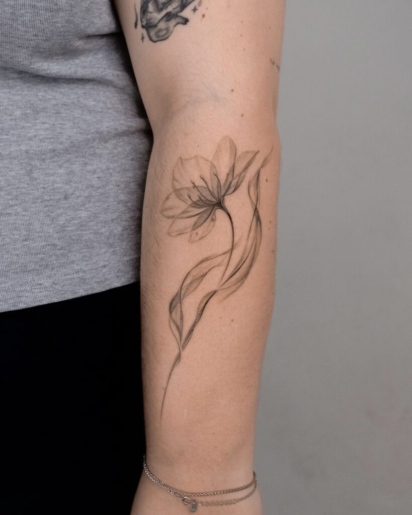 Delicate Fine Line Flower Tattoo Tattoo Design