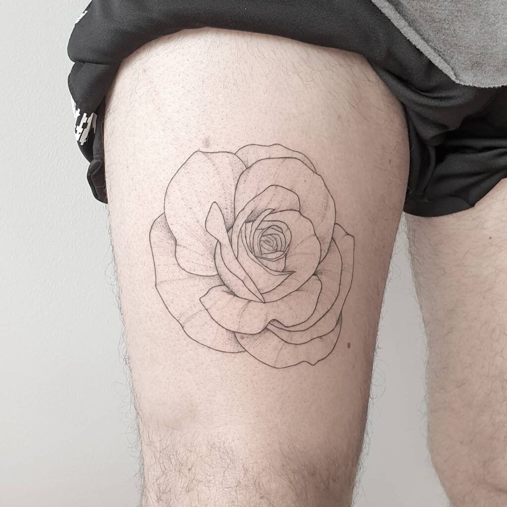 Fine Line Rose Thigh Tattoo Tattoo Design