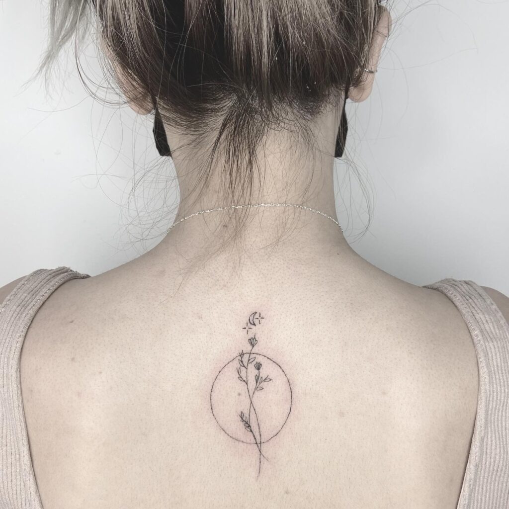 Floral Moon and Stars Back Tattoo Tattoo Design