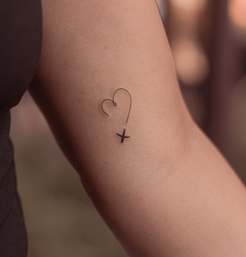 Heart and Cross Fine Line Tattoo Tattoo Design