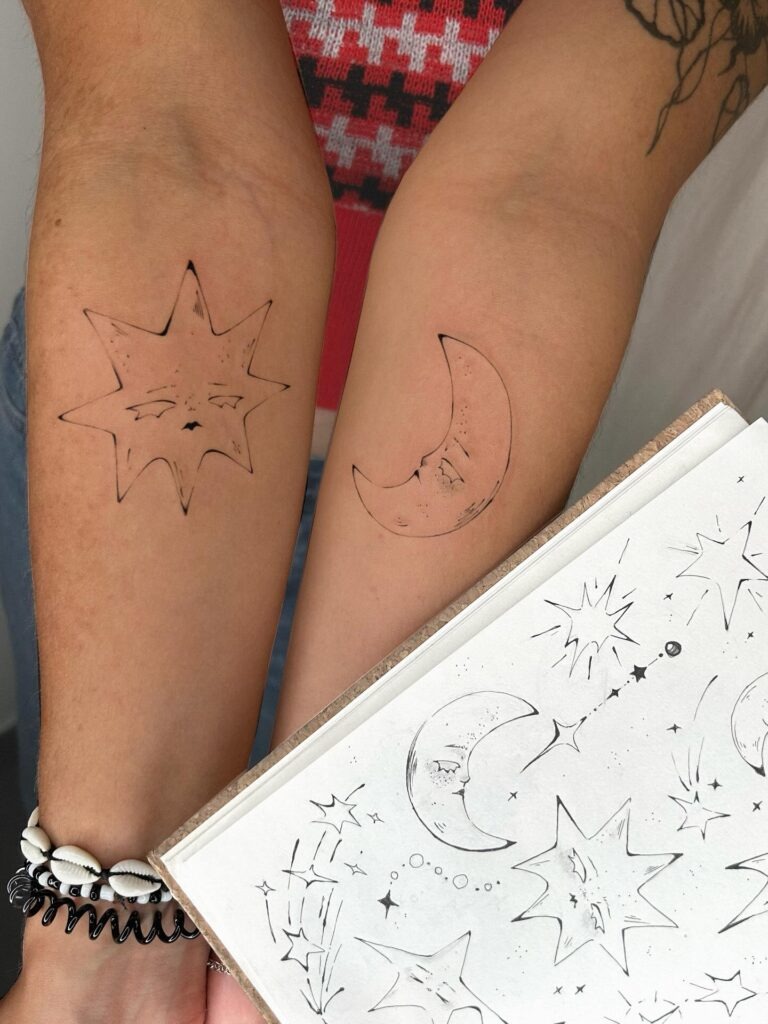 Matching Star and Moon Tattoos Tattoo Design