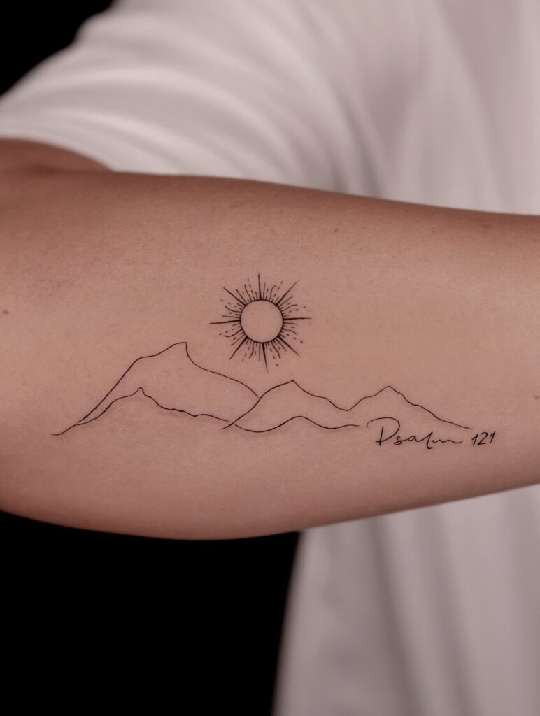 Mountains and Sun with Psalm 121 Tattoo Tattoo Design