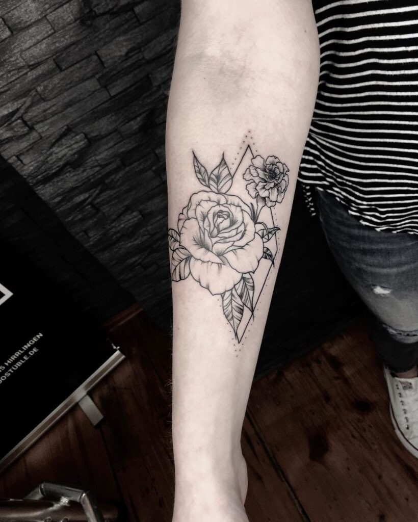 Rose and Carnation Geometric Tattoo Tattoo Design