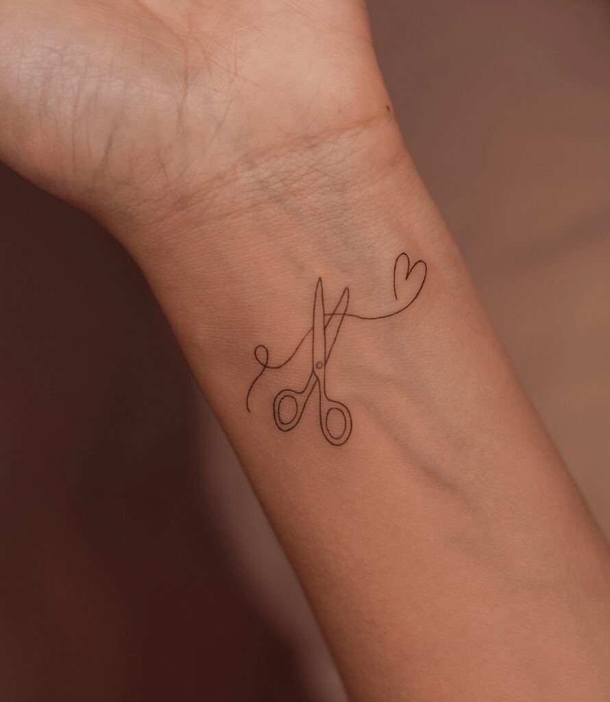 Scissors and Heart Fine Line Tattoo Tattoo Design