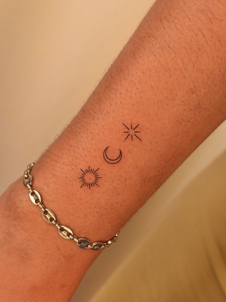 Sun, Moon, and Star Fine Line Tattoo Tattoo Design