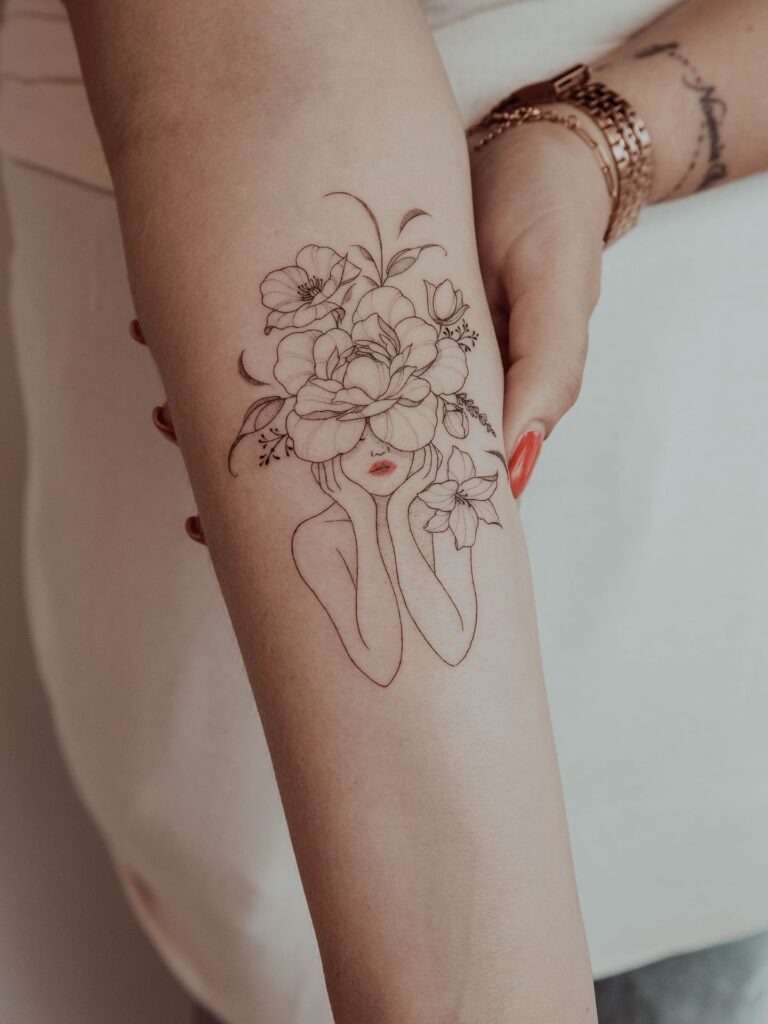 Woman with Floral Crown Tattoo Tattoo Design