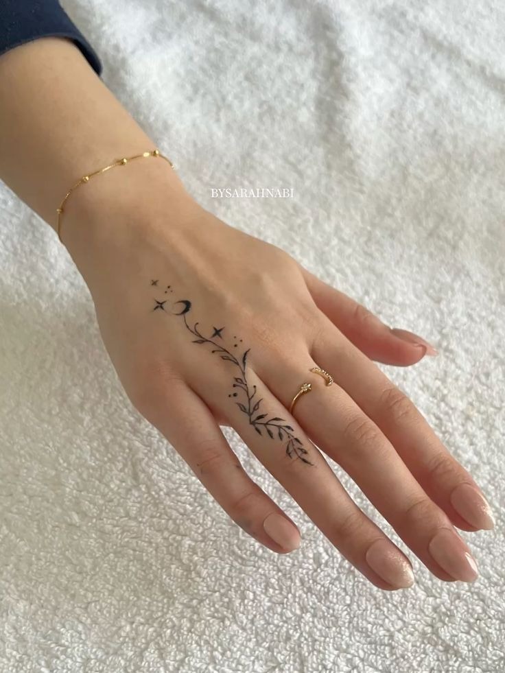 Delicate Moon and Branch Tattoo Tattoo Design
