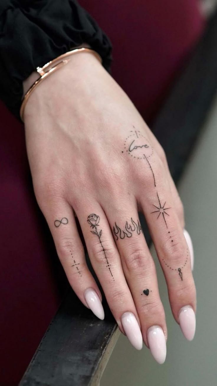 Symbolic Fine Line Finger Set Tattoo Design