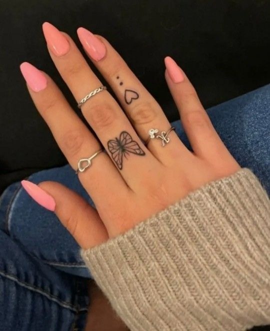 Tiny Butterfly and Heart Symbols Tattoo Tattoo Design
