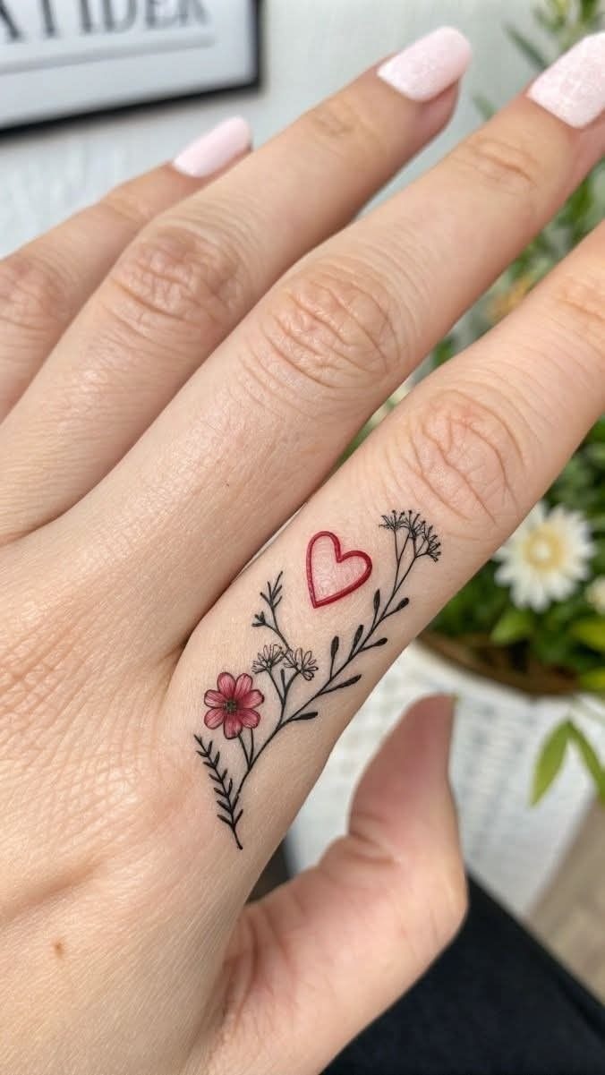 Wildflower Heart Finger Tattoo Tattoo Design