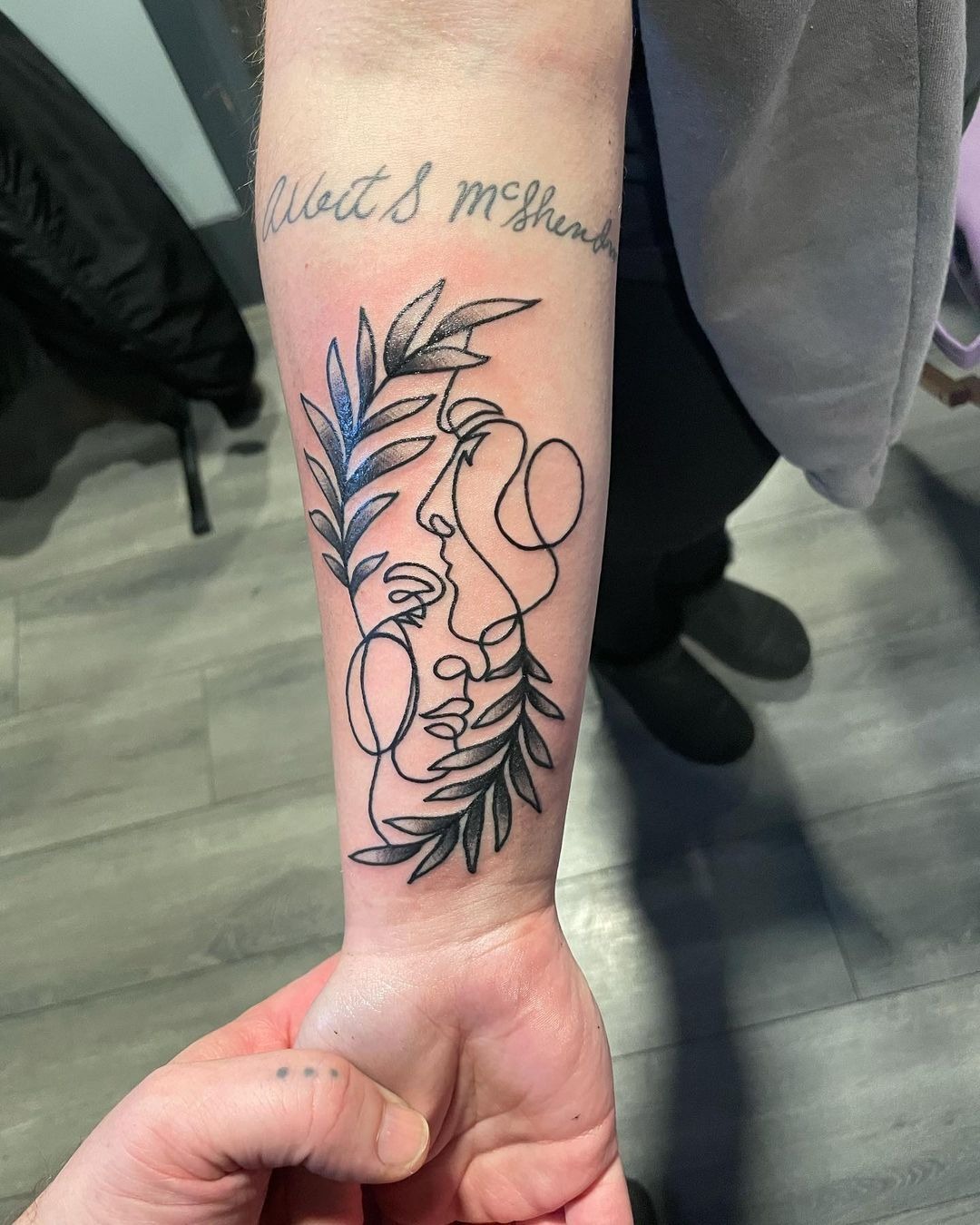 Botanical Continuous Line Gemini Faces Tattoo Tattoo Design