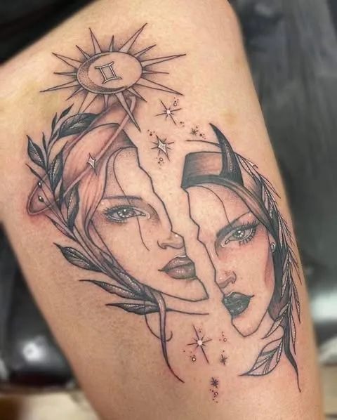 Celestial Gemini Twin Faces Tattoo Tattoo Design