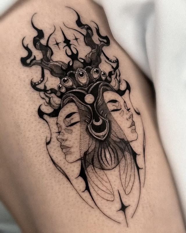 Mystical Gemini Twin Faces Tattoo Tattoo Design